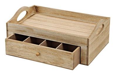 Theedoos met zeven vakken van hout, bruin (B/H/D) 30x11x20 cm