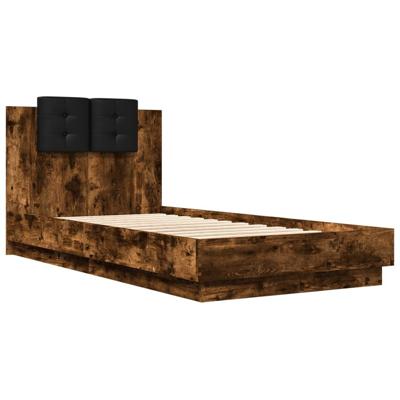 Bedframe met hoofdbord bewerkt hout gerookt eiken 75x190 cm