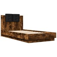 Bedframe met hoofdbord en LED gerookt eikenkleurig 75x190 cm - thumbnail