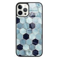 iPhone 12 Pro glazen hardcase - Blue cubes - thumbnail