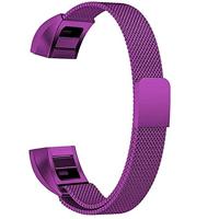 By Qubix - Compatible met Fitbit Alta HR Milanese bandje - Maat: Large - Paars - Compatible fitbit bandje - thumbnail