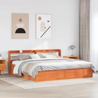 Bedframe met hoofdbord massief grenenhout wasbruin 200x200 cm - thumbnail