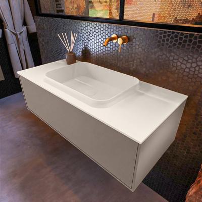 Badkamermeubelset Mondiaz Erin 100 cm met 1 Lade met RIDGE Wastafel Midden Linen Zonder Kraangaten Greeploos Mat Smoke