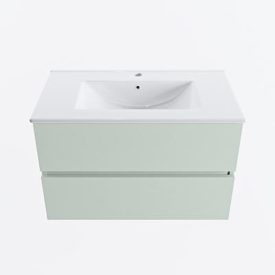 MONDIAZ VICA 80cm badmeubel onderkast Greey 2 lades. Wastafel DENIA midden 1 kraangat, kleur Glanzend Wit.