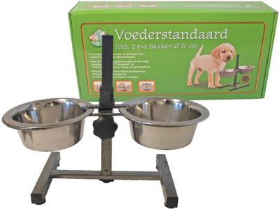 H-model standaard inclusief RVS bakken 17 cm hamerslag Eet-en-drinkbakken-hond Gebr. de Boon - Gebr de boon