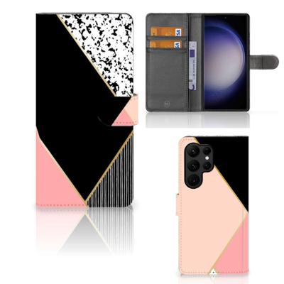 Samsung Galaxy S23 Ultra | Book Case | Zwart Roze Vormen