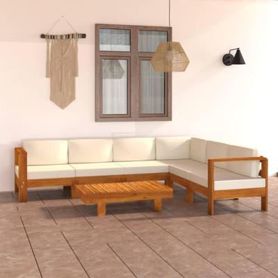 7-delige Loungeset met crèmewitte kussens acaciahout