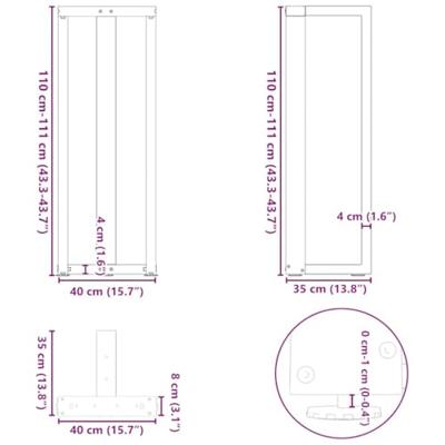 Bartafelpoten 2 st T-vormig 40x35x(110-111) cm staal wit - thumbnail