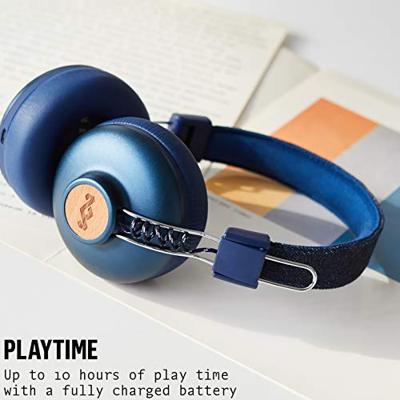 HOUSE OF MARLEY EM-JH133-DN Positive Vibration 2 Bt, Draadloze Bluetooth On-Ear Hoofdtelefoon, Geluidsisolatie, Premium Geluid, Microfoon, Opladen Via Usb, 10 Uur Batterijduur, Denim, Eén maat, blauw