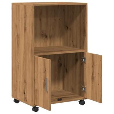 Rolkast 55x40x91 cm bewerkt hout artisanaal eikenkleurig