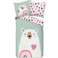 Good Morning Kinderdekbedovertrek "beer met hart en regenboog" - Multi - (140x200/220 cm) - Katoen Flanel - thumbnail