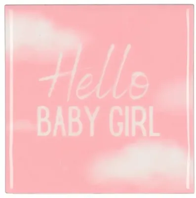 Daan Kromhout Design tegeltje keramiek hello baby girl 10x10cm pink