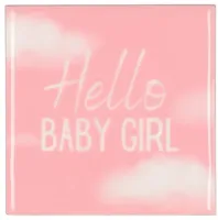 Daan Kromhout Design tegeltje keramiek hello baby girl 10x10cm pink - thumbnail