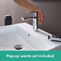 Hansgrohe Metris wastafelkraan met waste chroom 31080000 - thumbnail