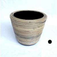 Rotan Drypot Streep grote plantenmand met plastic inleg 42x39cm - thumbnail