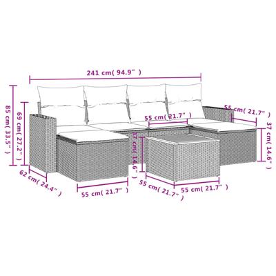 7-delige Loungeset met kussens poly rattan grijs 7-delige Loungeset met kussens poly rattan grijs