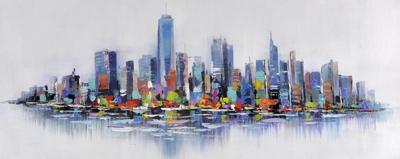 Schilderij - Handgeschilderd - Skyline 7, 150x60cm