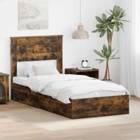 Bedframe met lade Gerookt eiken 90 x 200 cm Bewerkt hout - thumbnail
