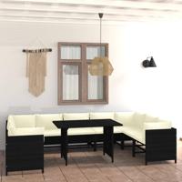 10-delige Loungeset met kussens poly rattan zwart - thumbnail