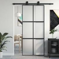 VidaXL Schuifdeur 90x205 cm gehard glas en aluminium zwart - thumbnail