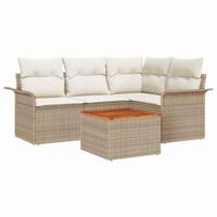 Tuinbankenset met kussen 5 pcs Beige poly rattan - thumbnail