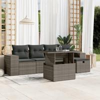 6-delige Loungeset met kussens poly rattan grijs - thumbnail