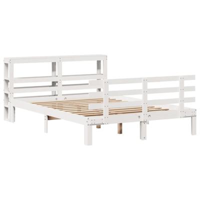Bedframe met hoofdbord massief grenenhout wit 150x200 cm