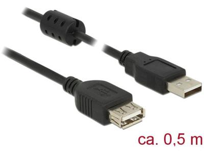 Delock 84882 USB-kabel USB 2.0 USB-A stekker, USB-A bus 0.50 m Zwart Met Ferrietkern