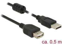Delock 84882 USB-kabel USB 2.0 USB-A stekker, USB-A bus 0.50 m Zwart Met Ferrietkern - thumbnail