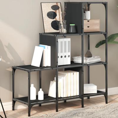 Boekenkast 92x30x102 cm bewerkt hout en metaal zwart