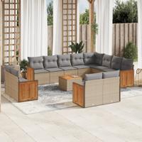 13-delige Loungeset met kussens poly rattan beige - thumbnail