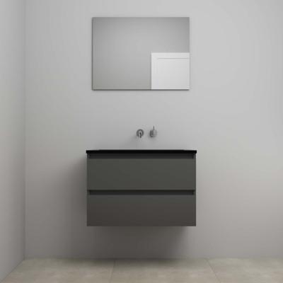 On-Line Badkamermeubelset - 80 cm - Voorgemonteerd - Ladestructuur - Acryl Wastafel - zonder Kraangat - Spiegel - Mat Antraciet