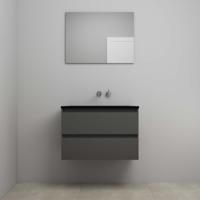 On-Line Badkamermeubelset - 80 cm - Voorgemonteerd - Ladestructuur - Acryl Wastafel - zonder Kraangat - Spiegel - Mat Antraciet - thumbnail