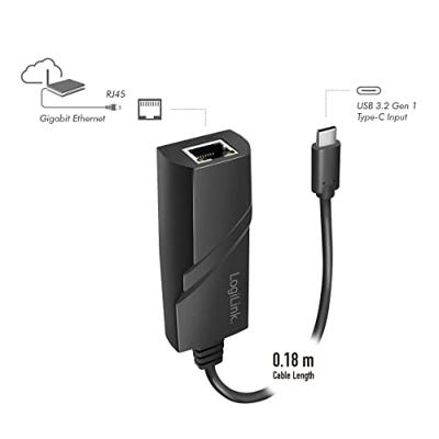 LogiLink USB-C (USB 3.2 Gen 1) naar Gigabit (RJ45) adapter tot 5 Gbit/s, energiebesparende functie