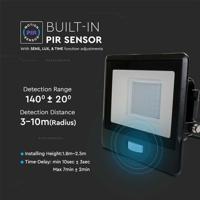 V-Tac LED Bouwlamp | 30W | 3000K | IP65 | met Sensor | Body Zwart - 9335220 - thumbnail
