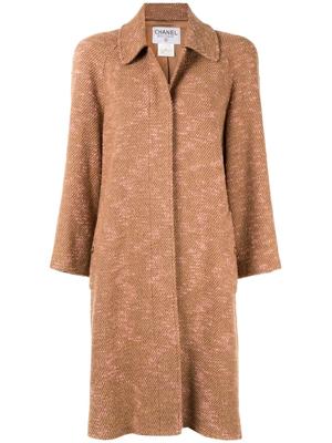 Chanel Pre-Owned long sleeve two-tone tweed coat - Brown Chanel Pre-Owned long sleeve two-tone tweed coat - Brown
