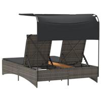 Ligbed 2-persoons met luifel en kussens poly rattan grijs - thumbnail