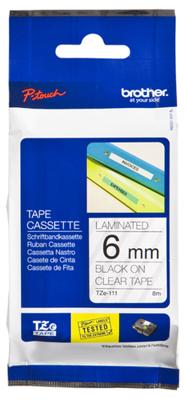 Labeltape Brother TZe, TZ TZe-111 PET Tapekleur: Transparant Tekstkleur:Zwart 6 mm 8 m