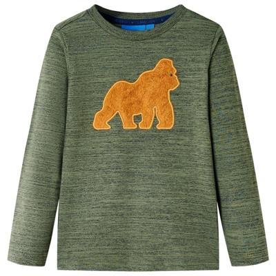 Kindershirt met lange mouwen gorilla-ontwerp 128 gemleerd kakikleurig