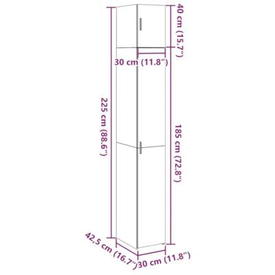 Opbergkast smal 30x42,5x225 cm bewerkt hout wit