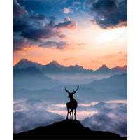 Aluminium Schilderij Silhouet Edelhert - B100x L150 Cm - thumbnail