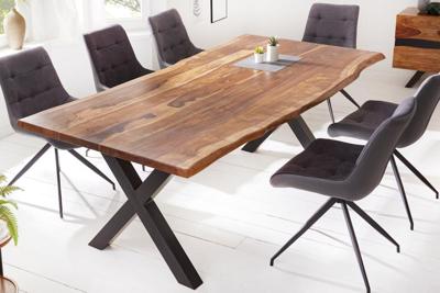 Massief houten eettafel met boomrand AMAZONAS 200 cm bruin sheesham zwart metalen frame - 6041063