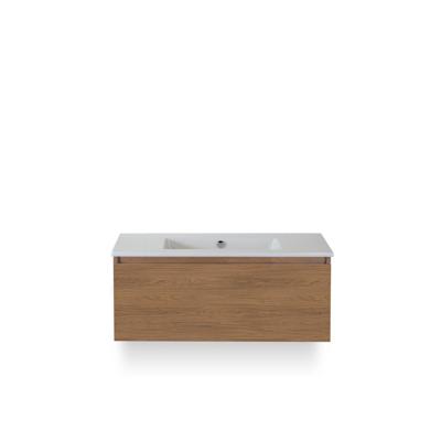 Frozen Badmeubelset 100 cm - Greeplijst in kleur - Honey - Keramische Wastafel Wit Zonder Kraangat