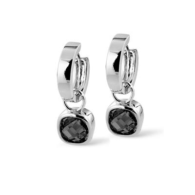 New Bling 9NB-0108 Oorringen met hanger zilver/zirconia 8 mm zilverkleurig-zwart