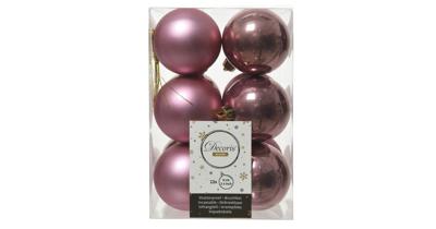Decoris kerstballen plastic 12st roze 6cm