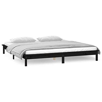 Bedframe LED massief hout zwart 200x200 cm Bedframe LED massief hout zwart 200x200 cm