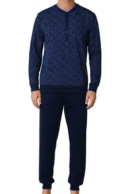 Pastunette Heren Pyjama katoen met knoopsluiting - Donkerblauw