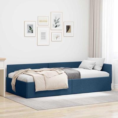 Hoekbedframe Blauw 90 x 190 cm Stof en Geïmproviseerd hout