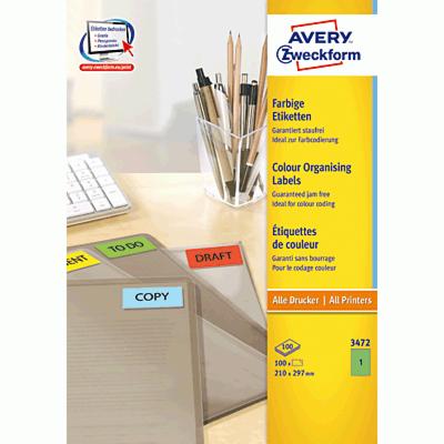 Etiket Avery Zweckform 3472 210x297mm A4 groen 100stuks
