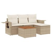 5-delige Loungeset met kussens poly rattan beige - thumbnail